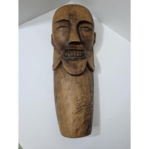 Vintage Hand Carved Asian Wooden Tribal Mask Elongated Face Wall Hanging